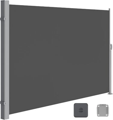 Сонцезахисна бічна маркіза SONGMICS 180×450 см, антрацит, сталева касета, вітрозахист, для балкона, тераси, саду