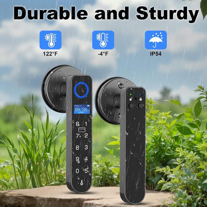 eLinkSmart Замок для дверей з відбитком пальця, RFID-карта, NFC, Smart-ручка, цифровий, без ключа, з клавіатурою, режим приватності для спальні, eSmartLock App, чорний