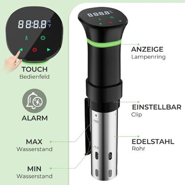 Sous Vide приготування: Циркуляційний термостат з LCD дисплеєм, таймером, 1000W, для посуду до 20L, 25-92,5°C, Slow Cooker, преміум-якість