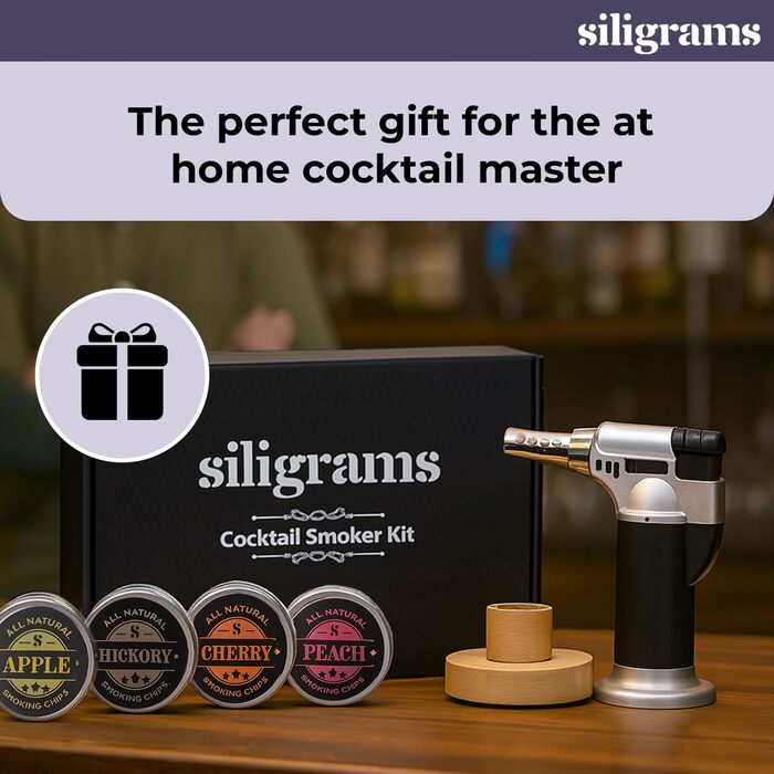 Набір для копчення напоїв Siligrams Cocktail Smoker Set: преміум-набір для віскі, коктейлів, з бутановою факелом та стружкою