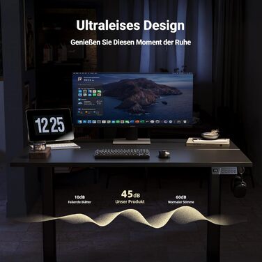 Електричний регульований стіл Claiks 120x60 см з пам'яттю, з гачками, чорний