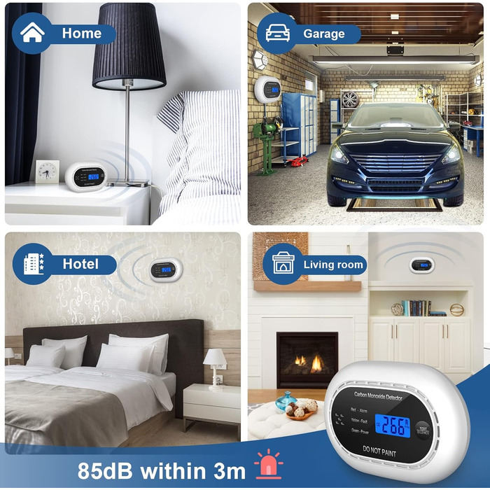 Детектор чадного газу з батареєю на 10 років, LCD-дисплеєм, акустичним сигналом 85dB, функцією вимкнення звуку, для безпеки вдома, EN50291, автономний, чорний