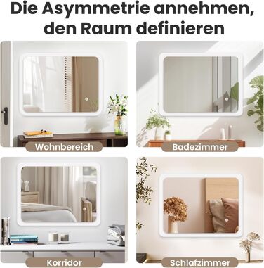 LED дзеркало для ванної кімнати з підсвічуванням 70x50 см, холодне біле світло 6000K, енергозберігаюче