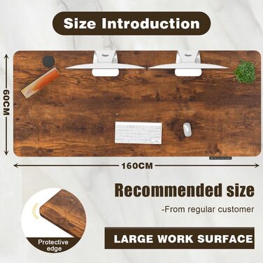 Електричний регульований стіл Flamaker з пам'яттю, ігрова модель, 160 x 60 см (Бежевий+Білий, Вінтажний Коричневий)