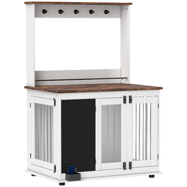 Клітка для собак з полицею для іграшок, гачками для поводок, дощечкою для малювання та ластиком, для великих собак, біла