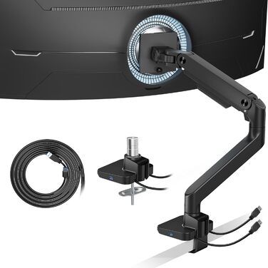 Кріплення для монітора ARES WING з USB A/C, кріплення для монітора, 17-49 дюймів, вантажопідйомність 20 кг, газ-амортизатор, VESA 75/100 мм, чорний
