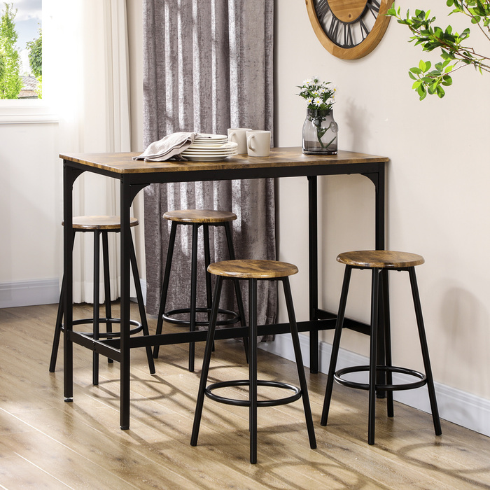Набір кухонних меблів HOMCOM Bartisch Set 5-tlg: стіл та 4 барних стільці в індустріальному стилі, з рустикально-коричневим відтінком, металевий обідній набір для кухні та бару.