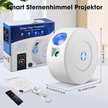 Проєктор зоряного неба Smart Sternenhimmel WiFi з пультом, додатком та голосовим керуванням, 16 млн кольорів, тихий (25 дБ), 4 кути нахилу - білий