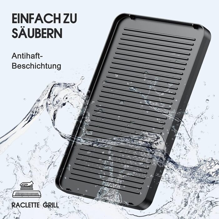 Електричний гриль для раклет Muchen на 8 осіб з антипригарним покриттям, 1200W, 8 сковородок та 8 скребків