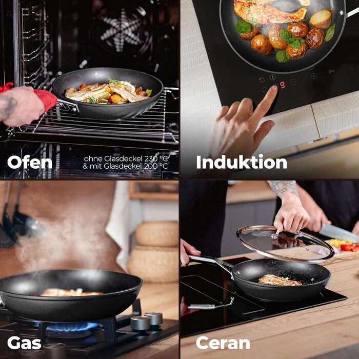 Сковорода TLESS Ø 28 см безпечна для духовки для індукції стійка до нагрівання та миття в посудомийній машині з покриттям протестуйте зараз