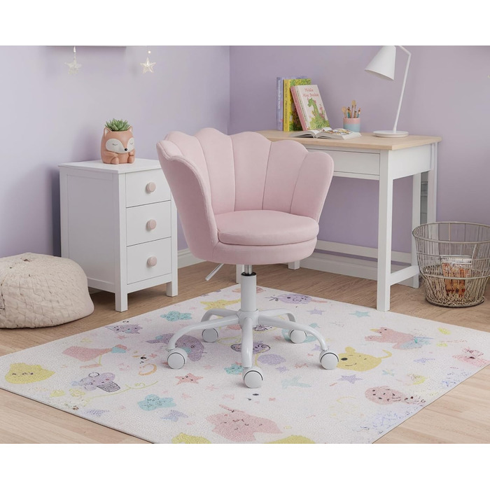 Дитячий стіл-крісло регульоване, поворотне, з м'якою оббивкою з велюру, квітка, зручне офісне крісло для дівчаток, рожеве