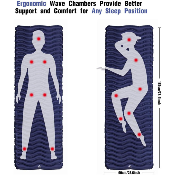 Невеликий розмір упаковки, надувний надувний матрац для кемпінгу, спальний килимок для вулиці, надлегкий вологостійкий, водонепроникний і нековзний, БАГАТОРАЗОВИЙ (темно-синій)