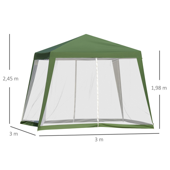 Outsunny Garden Альтанка Marquee 3x3 м стійка від погодних умов з москітною сіткою, металом і поліестером, ідеально підходить для вечірок на свіжому повітрі, зелена