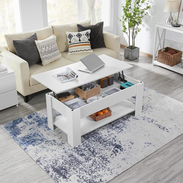 Журнальний столик Yaheetech з регульованою висотою та прихованим місцем для зберігання, дерев'яний, для вітальні та офісу (120 x 59 x (49,5-63,5) см, білий)