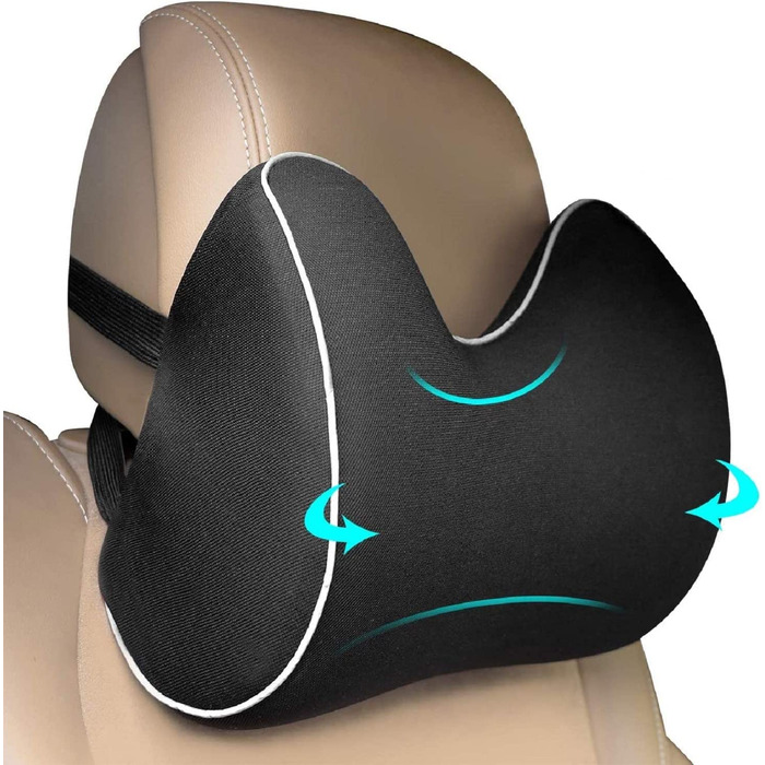 Подушка для шиї Feagar для підголівника, Подушка для шиї з піни з ефектом пам'яті, Подушка для автокрісла, Подушка для спинки автокрісла, Подушка для підголівника для водіння, чорний