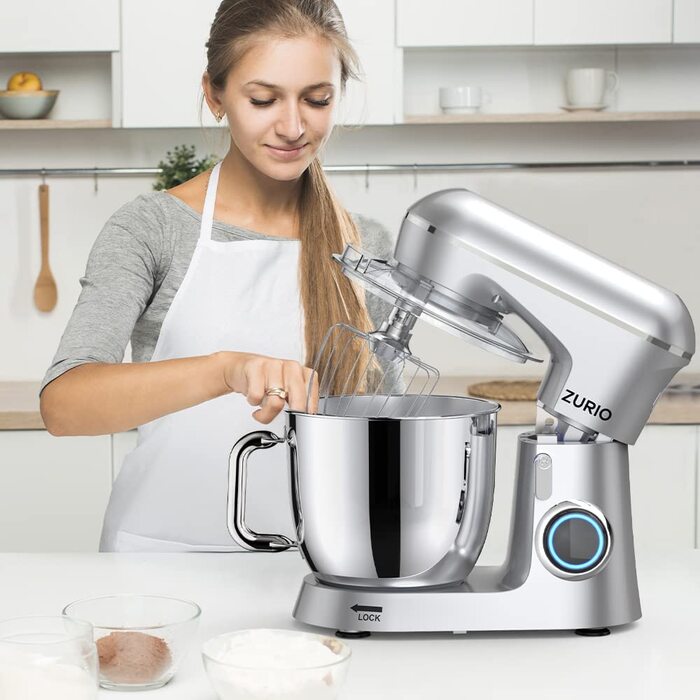 Кухонна машина Zurio 5.5L: міксер, планетарний міксер, 1300W, 10 швидкостей, з набором аксесуарів (крюк, вінчик, міксер)