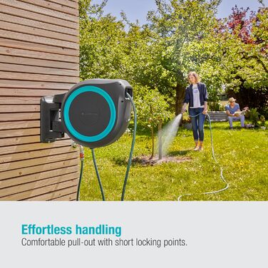 Шланг садовий Gardena RollUp L (бірюзовий) 30 м: гнучкий полив для великих садів, поворотна коробка для шланга, з шлангом Gardena 30 м та монтажними аксесуарами (18625-20)