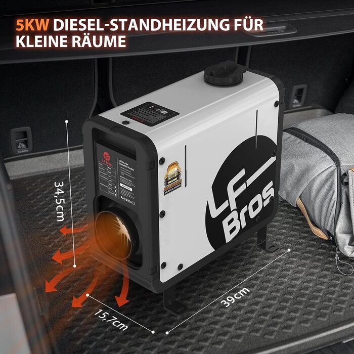 Дизельний опалювач LF Bros 5 кВт - 12/24/220-240V з пультом та LCD-дисплеєм для гаража, кемпінгу, автодому (білий)