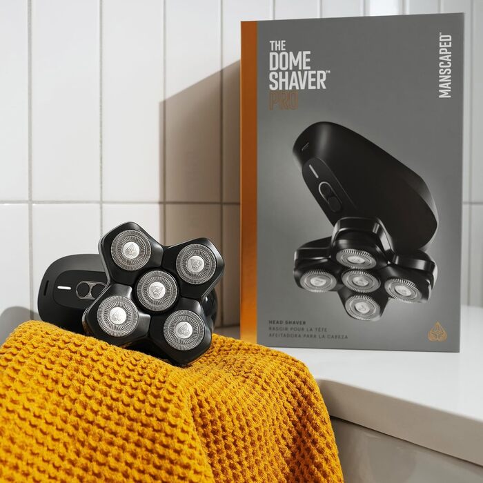 Електричний бритва для голови MANSCAPED The Dome Shaver PRO для чоловіків, 5 плаваючих лез SkinSafe, FlexAdjust, водонепроникна, USB-C/індукційна зарядка, акумуляторна, з блокуванням для подорожей
