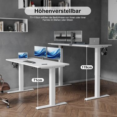 Електричний стіл Devoko 160x70 см, регульована висота, стійкий, з пам'яттю, для роботи та навчання (білий)