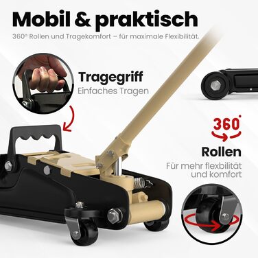 Гідравлічний домкрат Wagenheber 2.5T низькопрофільний для легкових авто та авто з заниженою підвіскою, до 2500 кг, бежевий + 3 гумові накладки та адаптер