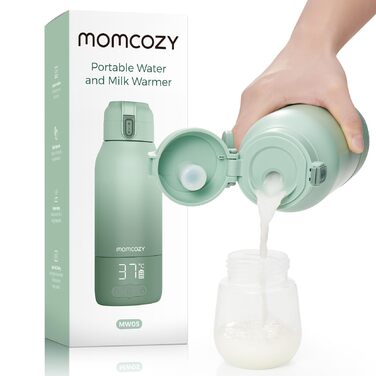 Momcozy MW05 портативний підігрівач для пляшечок, 500 мл, акумулятор 24 години, 2 режими нагріву для дитячого харчування та води, швидкий нагрів за 3 хв, зелений