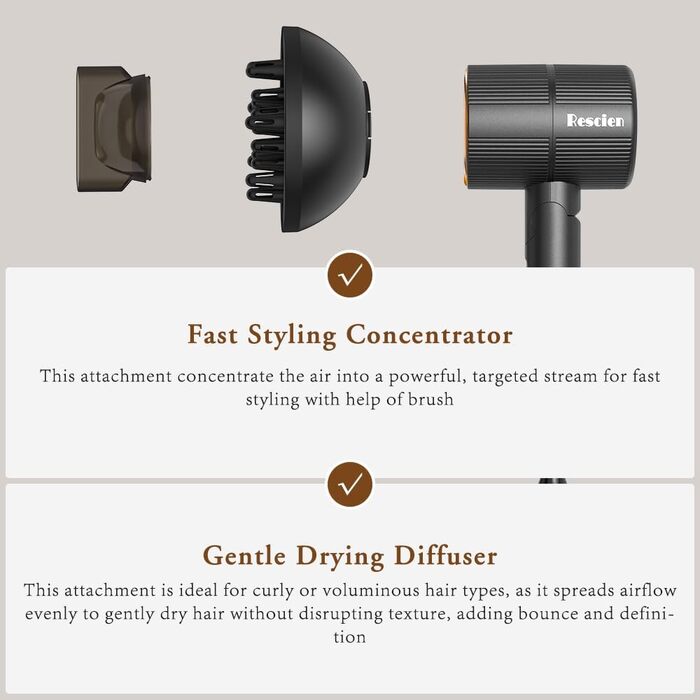 Компактний іонний фен для волосся 2000 Вт, складаний дорожній фен з дифузором та styling-насадкою, швидке сушіння, низький рівень шуму (Чорний)