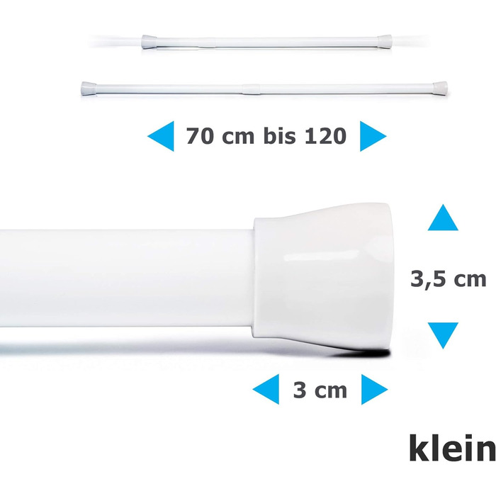Висувний універсальний карниз для душу Карниз для штор Затискний стрижень Натяжна штанга - душова штанга, штанга для затиску без свердління (біла, 70-120 см) Біла 70-120 см