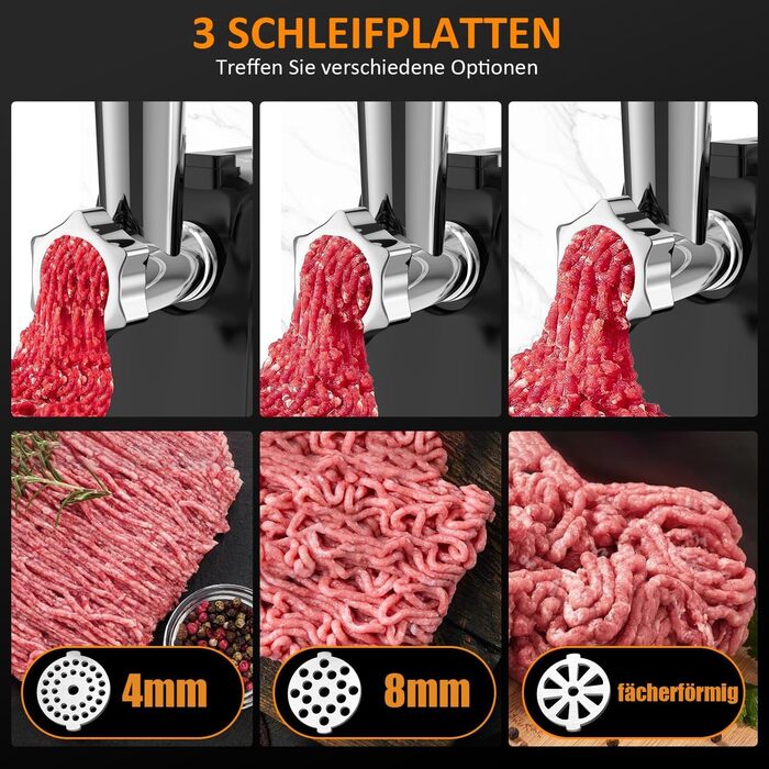 Електричний м'ясорубка STANEW Fleischwolf 3 в 1: м'ясорубка, машина для куббе та ковбас, нержавіюча сталь, 3,5 кг/хв, 3500 Вт
