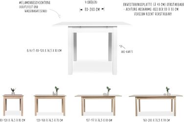 Обідній стіл Inter Trade Küchentisch, білий, 120-160 x 70 см, з висувною платформою