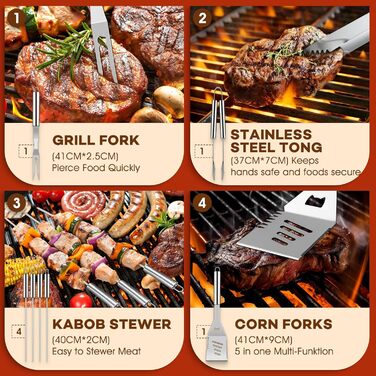 Набір гриль-посуду DRAGON RIOT з нержавіючої сталі, 29 предметів. Преміум-набір аксесуарів для гриля з лопаткою в алюмінієвому кейсі. Ідеальний подарунок для чоловіків, BBQ, для приготування їжі на відкритому повітрі.