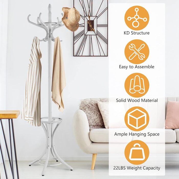 Гардеробна стійка GIANTEX з підставкою для парасольки, дерев'яна, з 12 гачками, для прихожей/вітальні