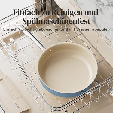 Сковорода Redchef 28 см з кришкою, антипригарне покриття, керамічна сковорода для індукції, з нержавіючою ручкою, без PTFE, PFOA, PFAS, для духовки, придатна для миття в посудомийній машині (Блакитна)