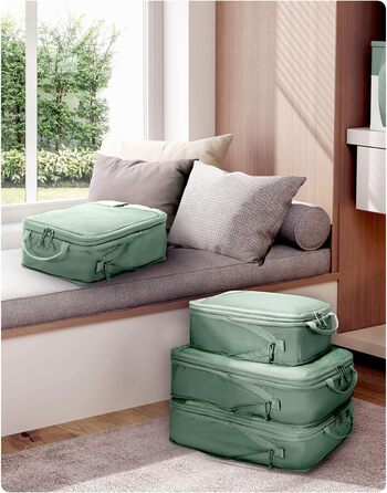 Набір компресійних органайзерів для валізи та рюкзака ECOHUB, 4 предмети, еко-серія з сіткою та бирками, зелений