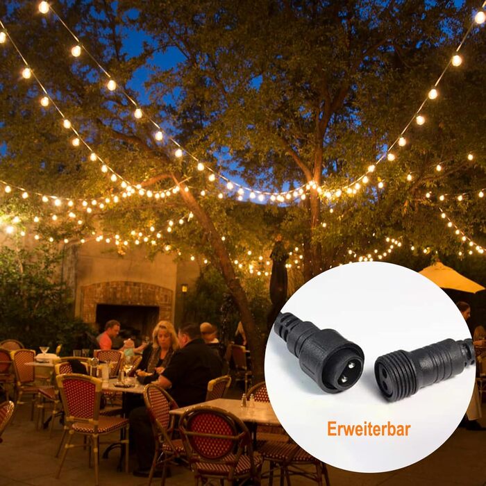 BRIMAX LED гірлянда для вулиці 30м, IP44, 46+4 лампочки G40, 2200K, розширювана, для кемпінгу, свят, вечірок