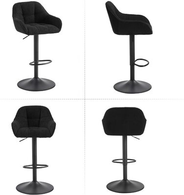 Набір з 2 барних стільців WOLTU, регульована висота, з підніжкою, обертаються, з м'яким сидінням, чорний, метал, Chenille Cord