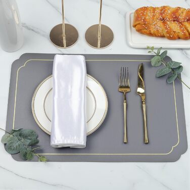 Набори підставки під гаряче Fanquare, 6 шт., зелені, прямокутні, з екошкіри, з золотим кантом. Стійкі до тепла, миючіся, неслизькі підставки для столу для кухні та обіднього столу, декору для весілля. Розмір 45*30 см, зелені (45*30 см, темно-сірий)