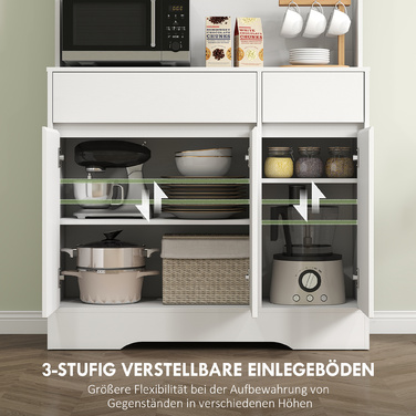 Кухонна шафа з відкритою робочою поверхнею, 6 дверцят шафи, 2 висувні ящики, регульовані полиці, отвори для кабелів, ДСП, білий