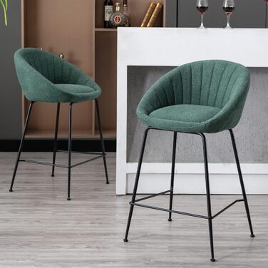 Барні стільці 2 шт. Chairus, металевий каркас, з льону, для кухні/домашнього бару (зелений)