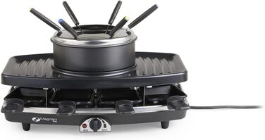 Набір для раклет, фондю та гриль MAGNANI 3 в 1 на 8 осіб з регулюванням температури, виделки та сковорідки, 1100W, антипригарне покриття