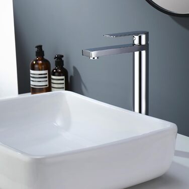 Змішувач для умивальника Decaura, хром, нержавіюча сталь, однорідний, висота виливу 250 мм, для накладних умивальників