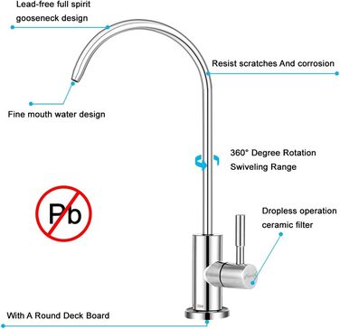 Змішувач для фільтрації води Frizzlife RO, підходить для більшості систем фільтрації води із зворотним осмосом-нержавіюча сталь SUS304, матова, без нікелю