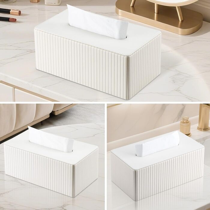 Коробка для серветок KINGFOM з PU шкіри, біла, прямокутна - для вітальні, ванної кімнати та офісу