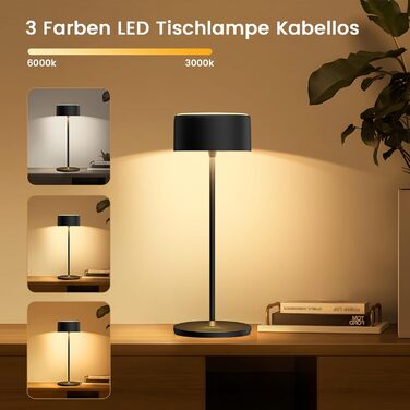 Бездротова LED-лампа TYEE з регулюванням яскравості, акумуляторна, 3000-6000K+RGB, USB-C, водонепроникна IP54, для дому та вулиці, алюміній, чорна