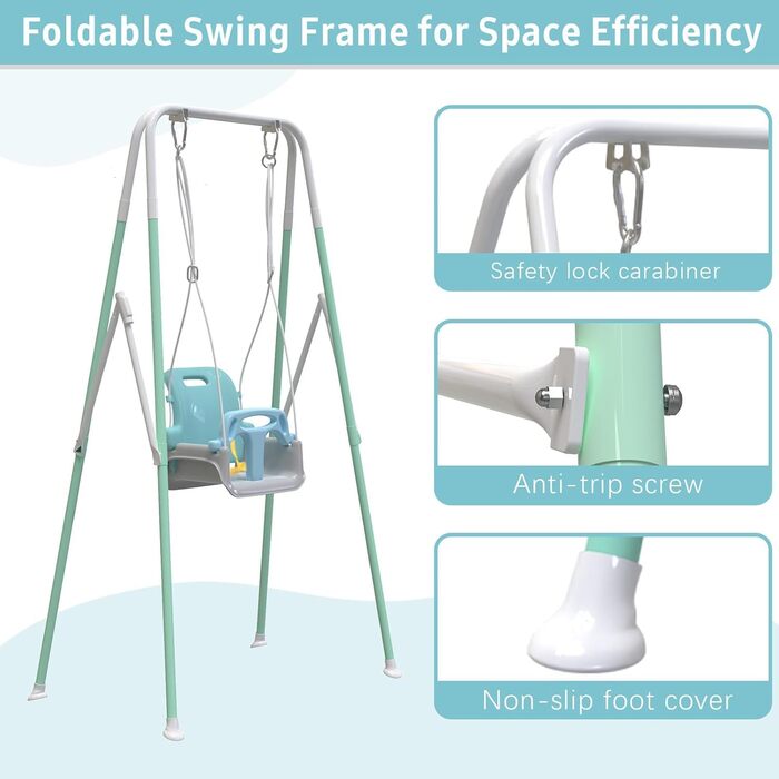 Дитяча гойдалка-шезлонґ 3-в-1 для дому та вулиці з металевим каркасом, 6 місяців - 10 років (світло-зелений)
