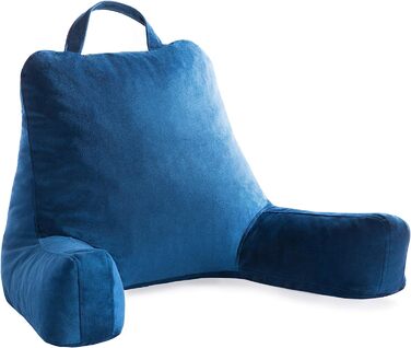 Подушка для читання Linenspa з подрібненим пінополіуретаном (Memory Foam), спинка для сидіння в ліжку, для читання, ігор, перегляду телевізора – подушка-стілець з підлокітниками, ідеальна для гуртожитків, темно-синій, стандартний розмір