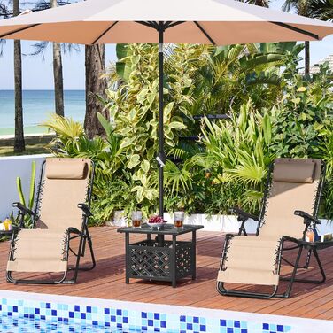 Розкішні лежаки для відпочинку Yaheetech (2 шт.) - складані, з подушкою та тримачем для напоїв, бежеві