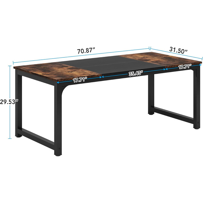 Стіл Tribesigns 180x80 см, індустріальний кухонний стіл на 6-8 осіб, прямокутний стіл для їдальні, кухні, вітальні, з міцними металевими ніжками (Рустиковий Коричневий)