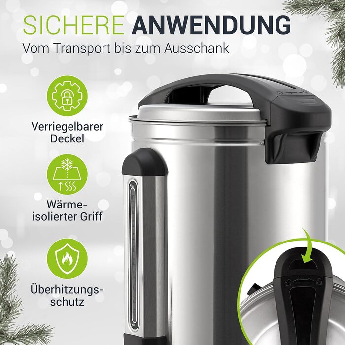 Електричний диспенсер для глінтвейну Juskys Teramo 1500W з краном, термостатом та захистом від перегріву, 30-110°C, нержавіюча сталь, 10 літрів