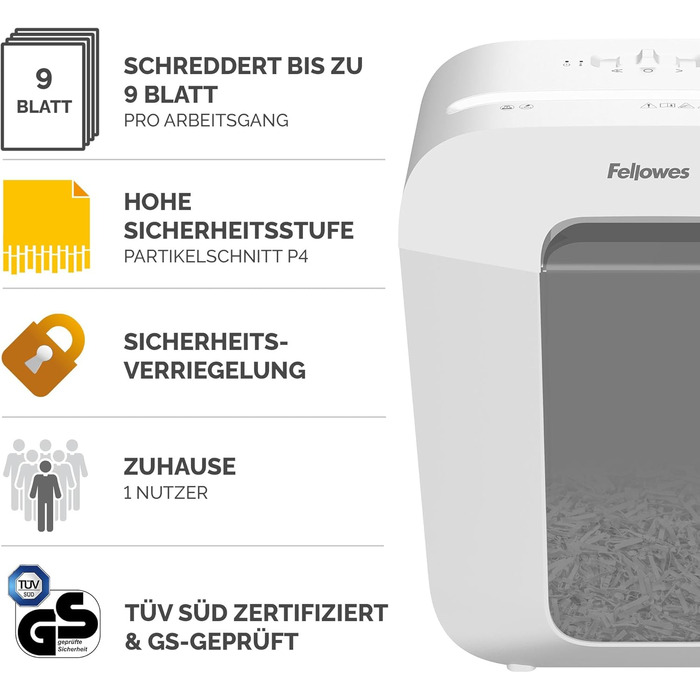 Fellowes LX50 - Шредер для паперу, 9 листів, Cross Cut, 17л, білий